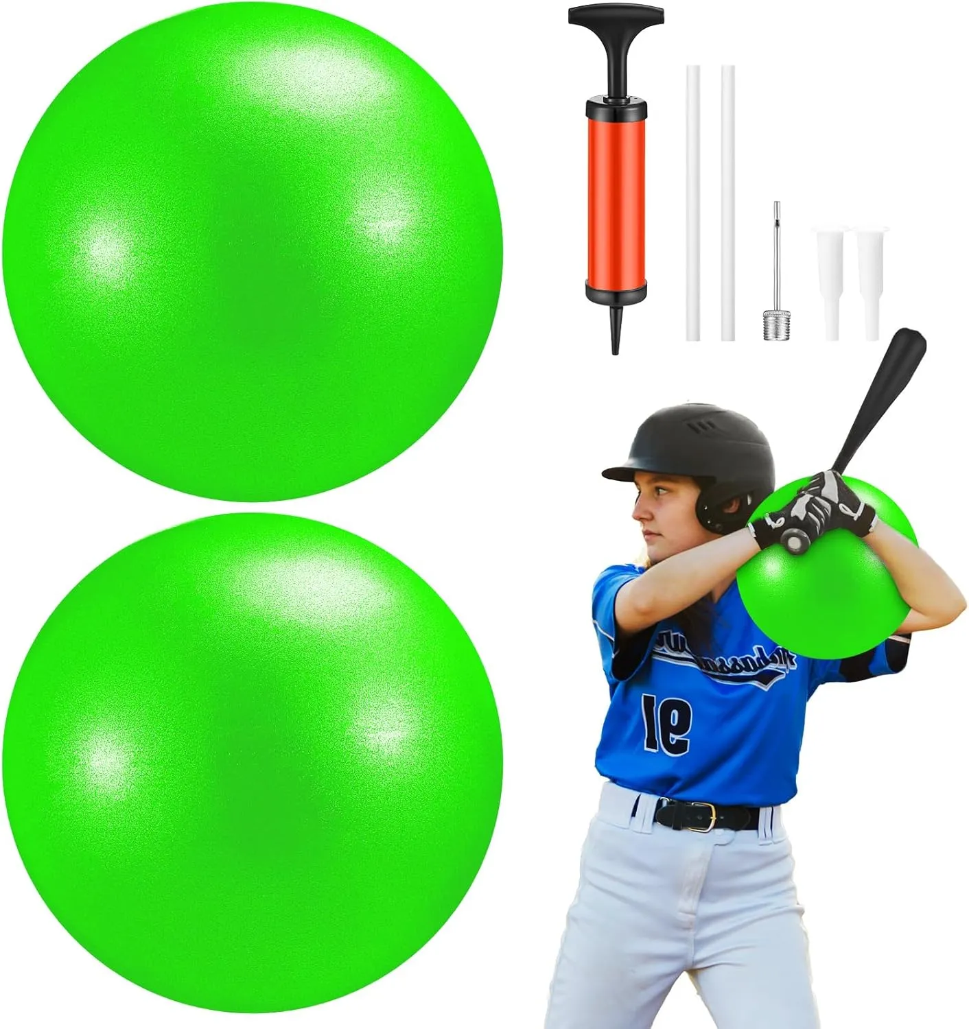 2 Pcs Connection Ball with Pump 9 Inch Pilates Baseball Softball Batting Trainer Improve Arm Action Hitting & Pitching Efficiency Connection Ball for Baseball