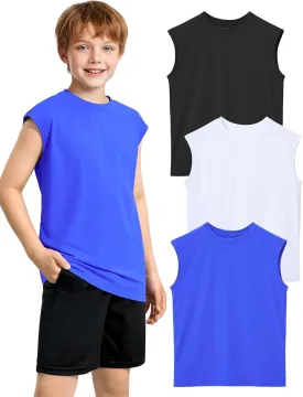 3 Packs Boys Athletic Tank Tops Breathable Mesh Undershirts Quick Dry Sleeveless Muscle T-Shirts for Kids