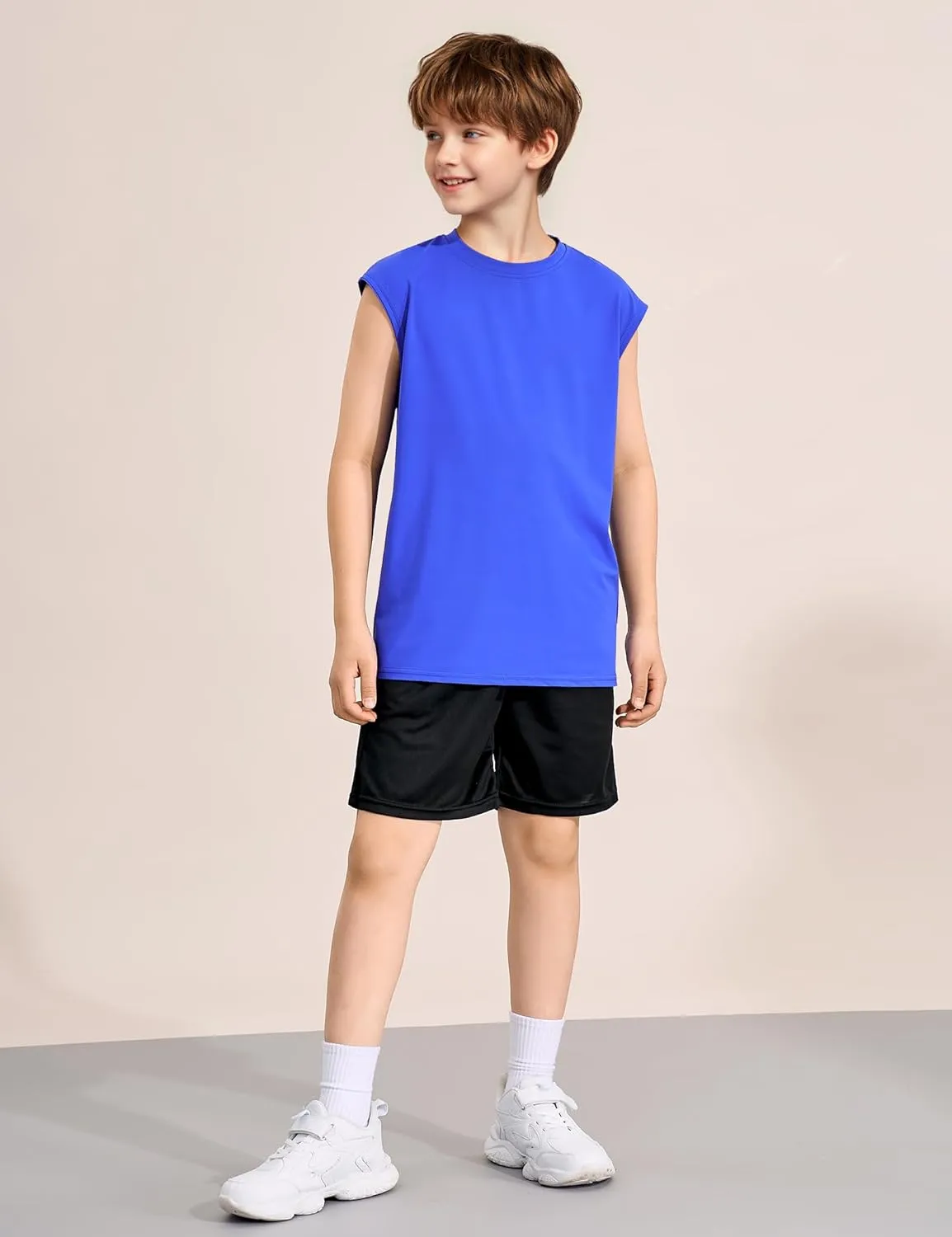 3 Packs Boys Athletic Tank Tops Breathable Mesh Undershirts Quick Dry Sleeveless Muscle T-Shirts for Kids