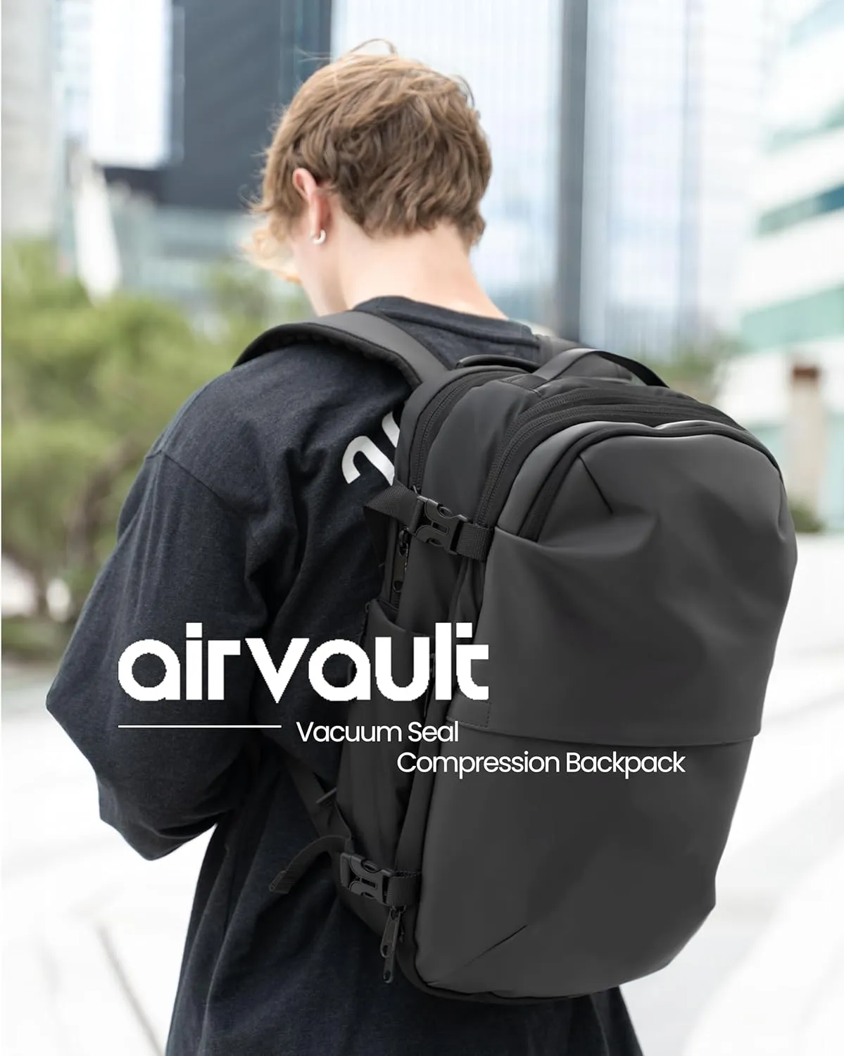 AirVault Vacuum Seal Travel Backpack 60L - Expandable Air Compression Vacuum System, Airback, Vacpack, Water-Resistant, Carry-On with TSA Lock Fits 19" Laptop, Backvac (Gray)