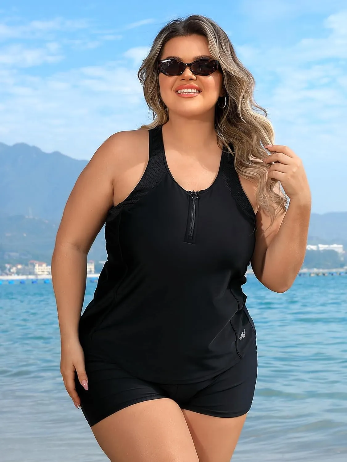 Angel season Plus Size Tankini Swimsuits Tops for Women Swim Top Only Tummy Control Bathing Suits Zippered Swimswear