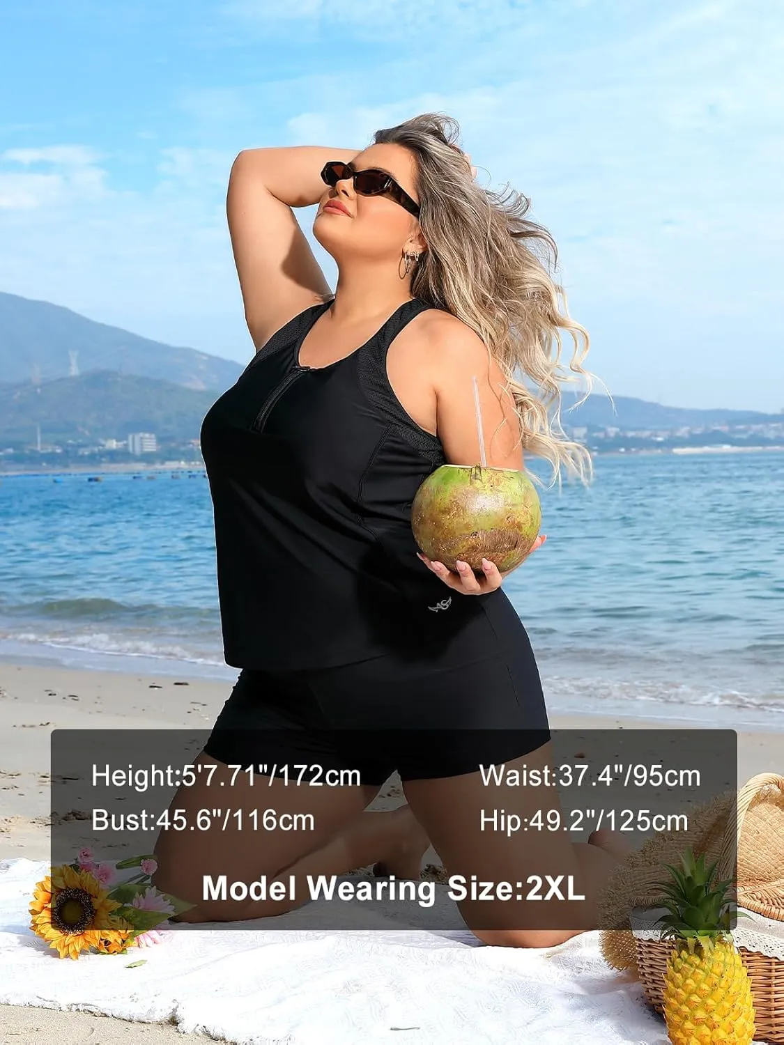 Angel season Plus Size Tankini Swimsuits Tops for Women Swim Top Only Tummy Control Bathing Suits Zippered Swimswear