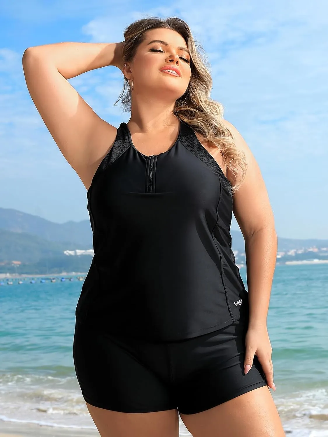 Angel season Plus Size Tankini Swimsuits Tops for Women Swim Top Only Tummy Control Bathing Suits Zippered Swimswear