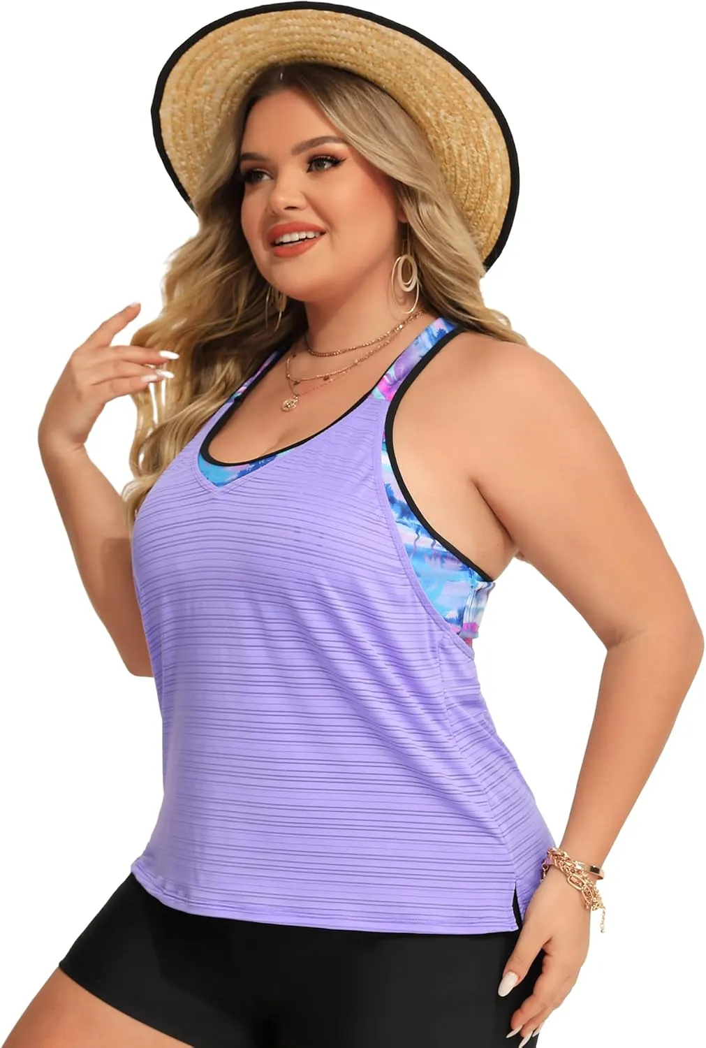 Angel season Plus Size Tankini Swimsuits Tops for Women Swim Top Only Tummy Control Bathing Suits Zippered Swimswear
