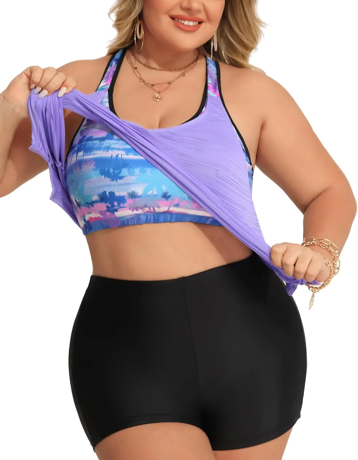 Angel season Plus Size Tankini Swimsuits Tops for Women Swim Top Only Tummy Control Bathing Suits Zippered Swimswear