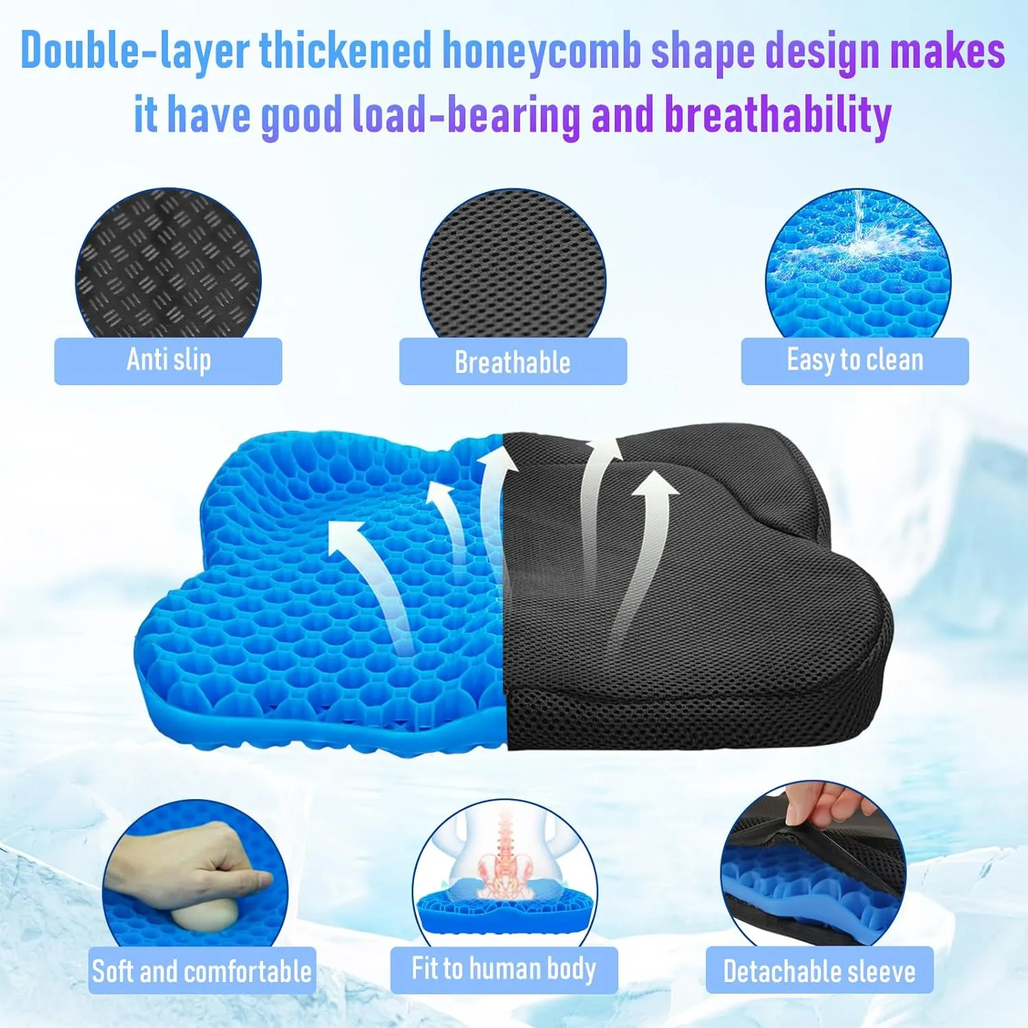 Anti-Slip Kayak Seat Cushion, Thicken Waterproof Kayak Gel Seat Cushion,Coccyx Sciatica Pain Relief, Kayak Accessories for Fishing, Kayak Fishing Accessories