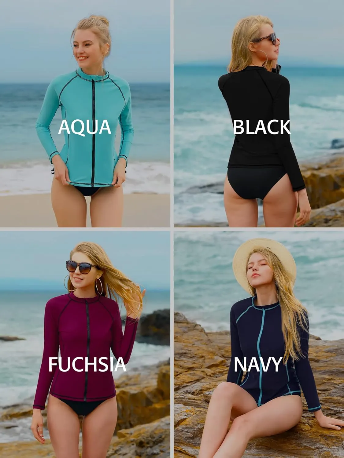 ATTRACO Women's Rashguard Swimsuit Zip Front Sun Protection Swim Shirt UPF 50 