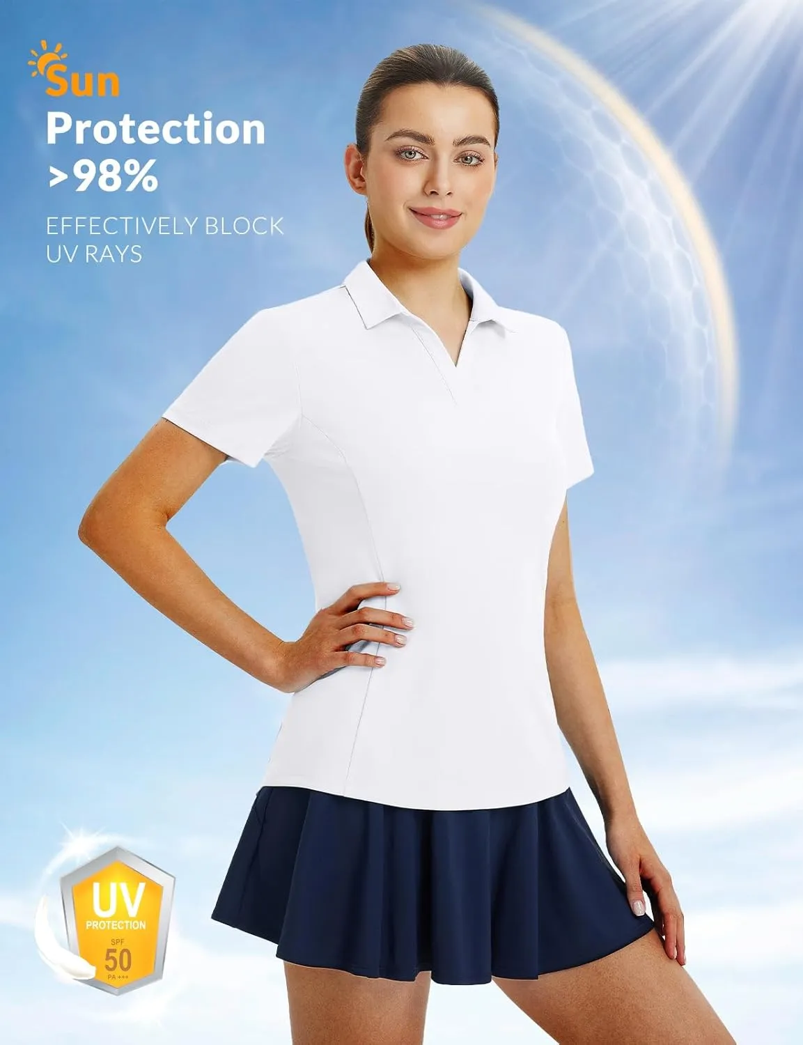 baleaf Women's Golf Shirts Polo Collared V Neck Shorts Sleeve Tennis Shirt Lightweight Quick Dry UPF50 
