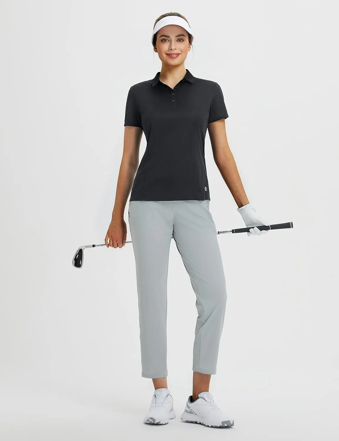 baleaf Women's Golf Shirts Polo Collared V Neck Shorts Sleeve Tennis Shirt Lightweight Quick Dry UPF50 