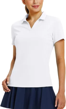 baleaf Women's Golf Shirts Polo Collared V Neck Shorts Sleeve Tennis Shirt Lightweight Quick Dry UPF50 