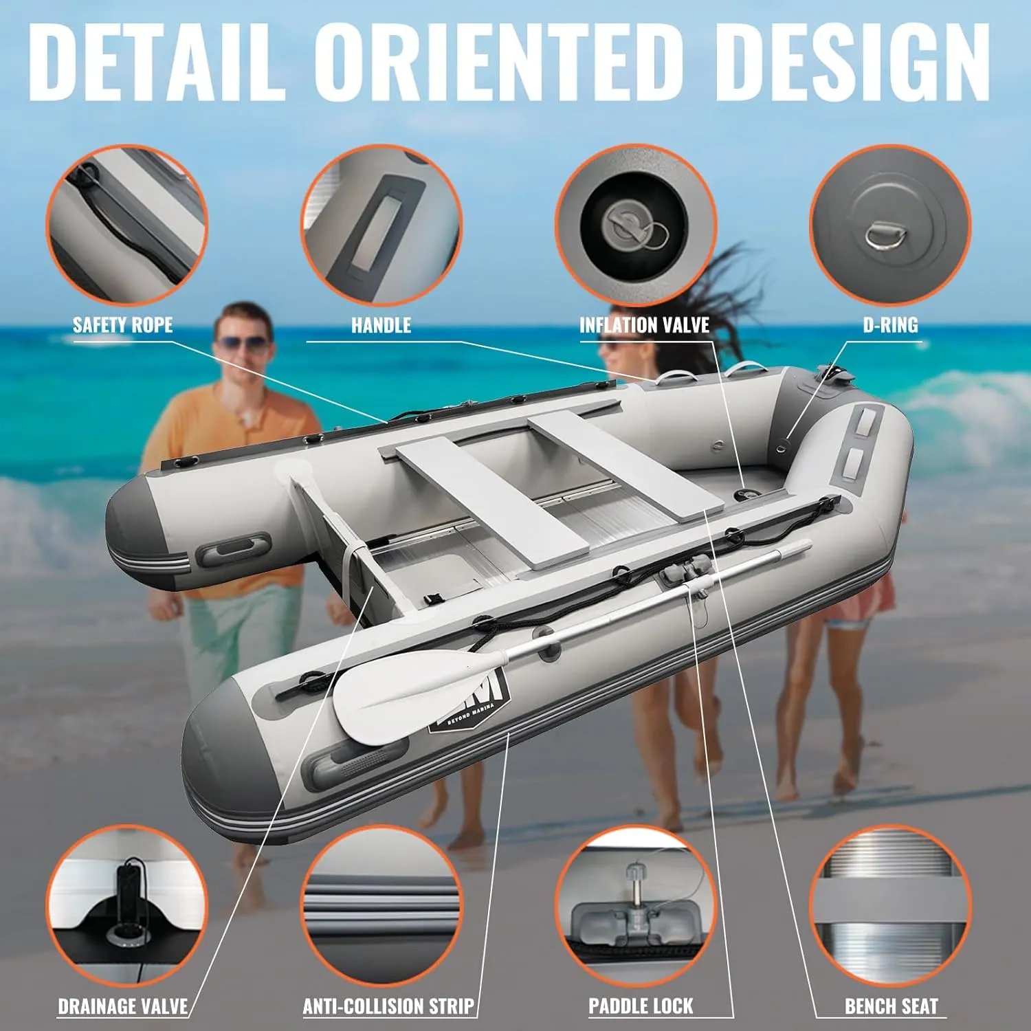 BEYOND MARINA Inflatable Dinghy Boat - 3-5 Person Inflatable Boat for Adults Heavy Duty Dinghies with Aluminum Oars, Floor Panels