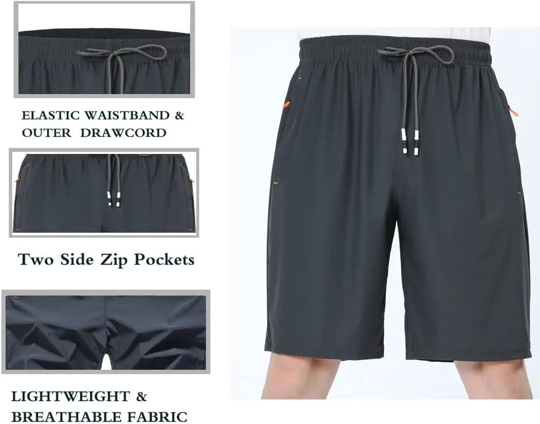 Boys Lightweight Athletic Running Shorts Quick Dry Workout Shorts for Gym Shorts Hiking with Zipper Pockets