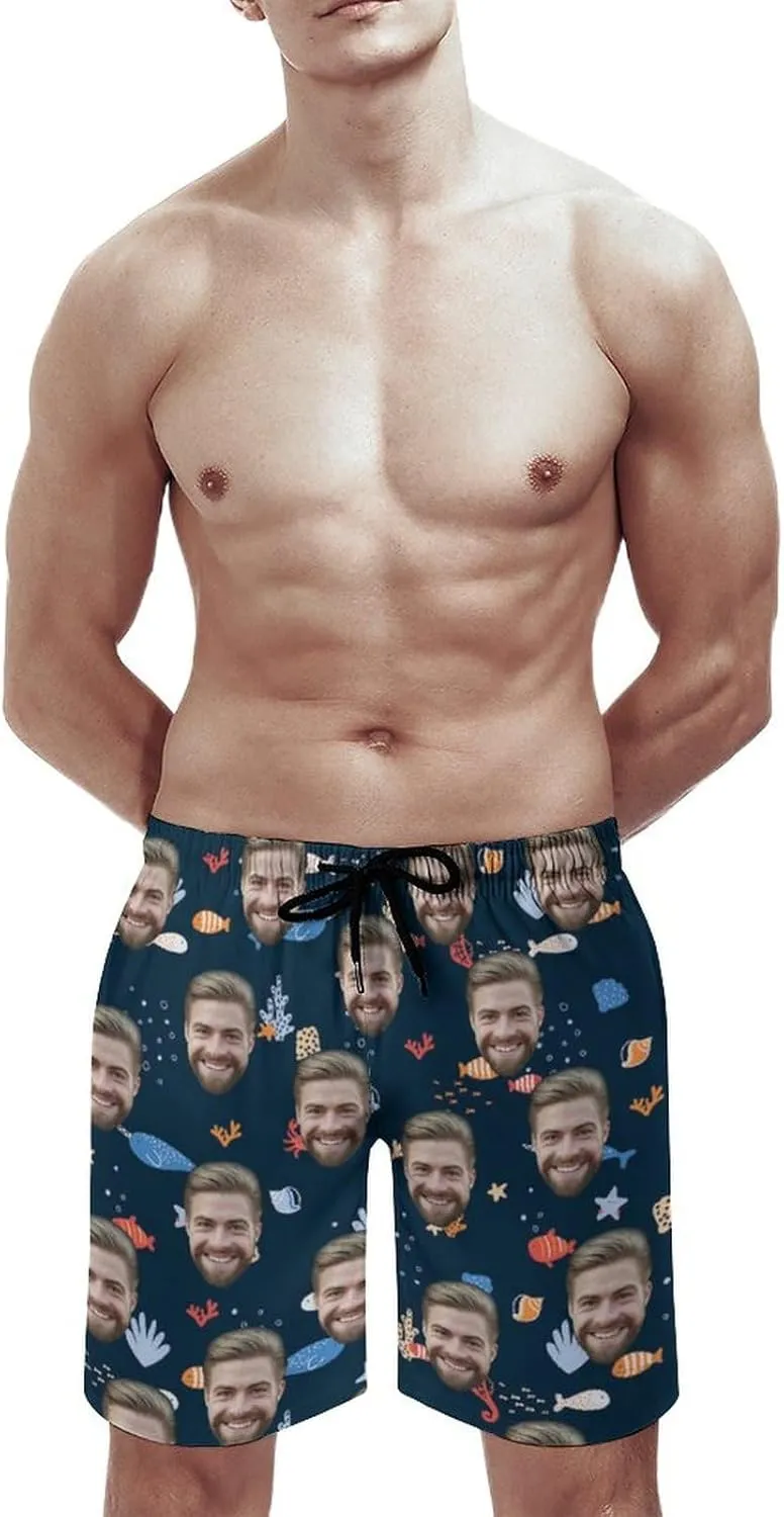 Custom Faces Men's Swim Trunks Quick Dry Beach Shorts Personalized Funny Shorts Customize Your Photo Bathing Suits