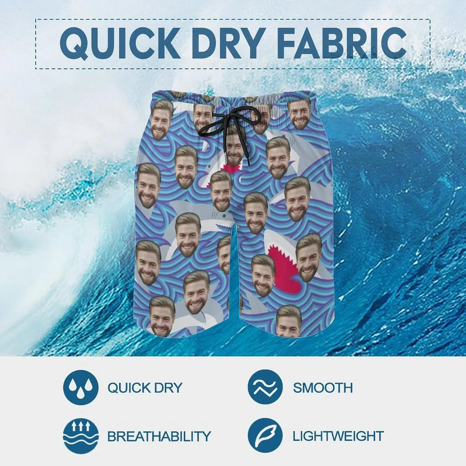 Custom Faces Men's Swim Trunks Quick Dry Beach Shorts Personalized Funny Shorts Customize Your Photo Bathing Suits