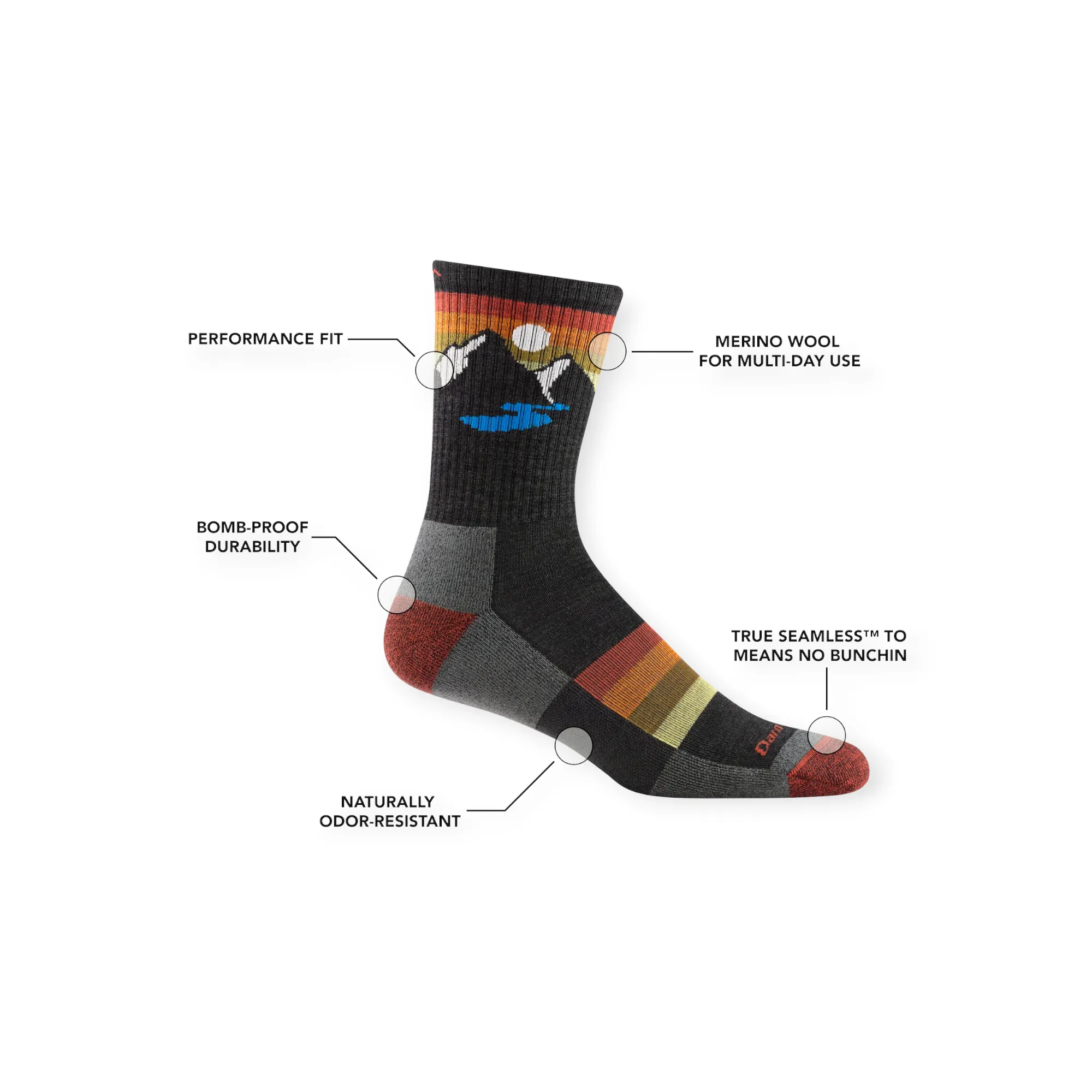 Darn Tough Sunset Ridge Micro Crew Lightweight Hiking Socks