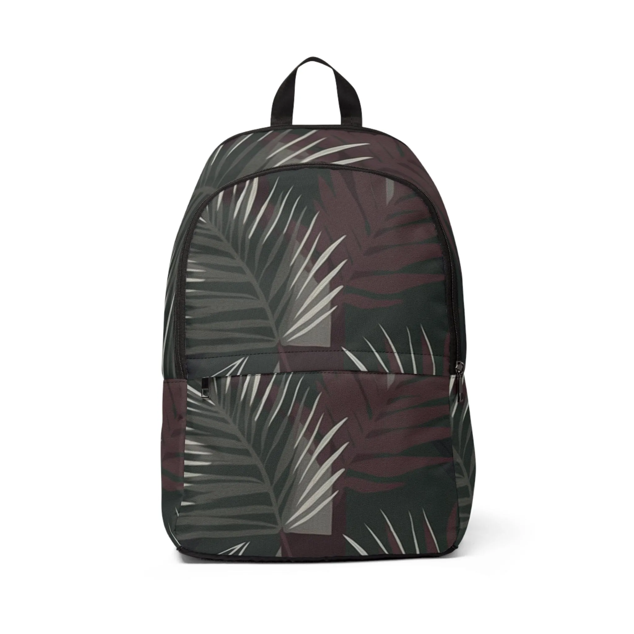 Fashion Backpack Waterproof Palm Tree Leaves Maroon Green Background Minimalist Art
