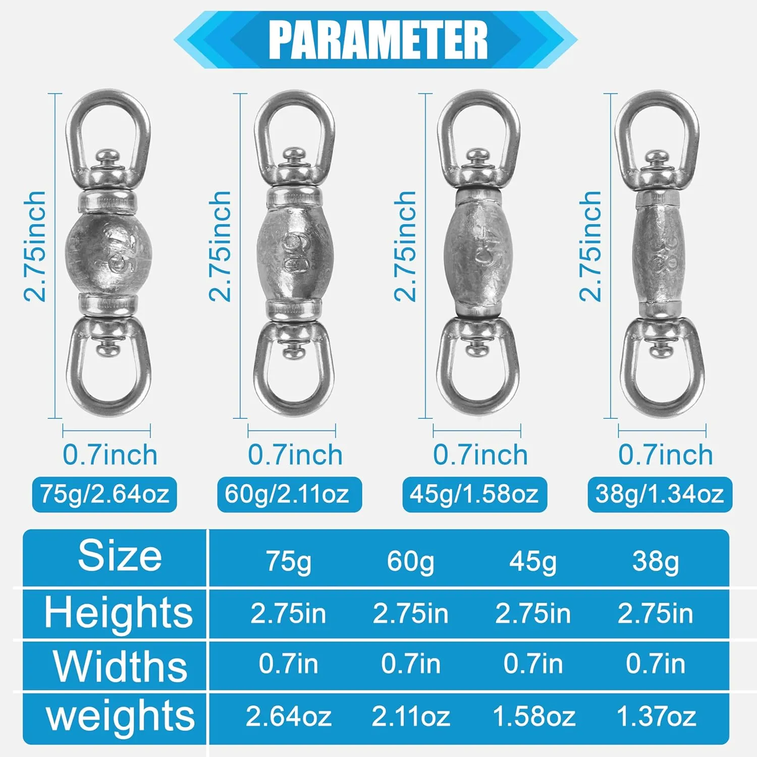 Fishing Weight with Rolling Swivel, Lead Sinker Weight with Stainless Steel Swivel for Saltwater Fishing