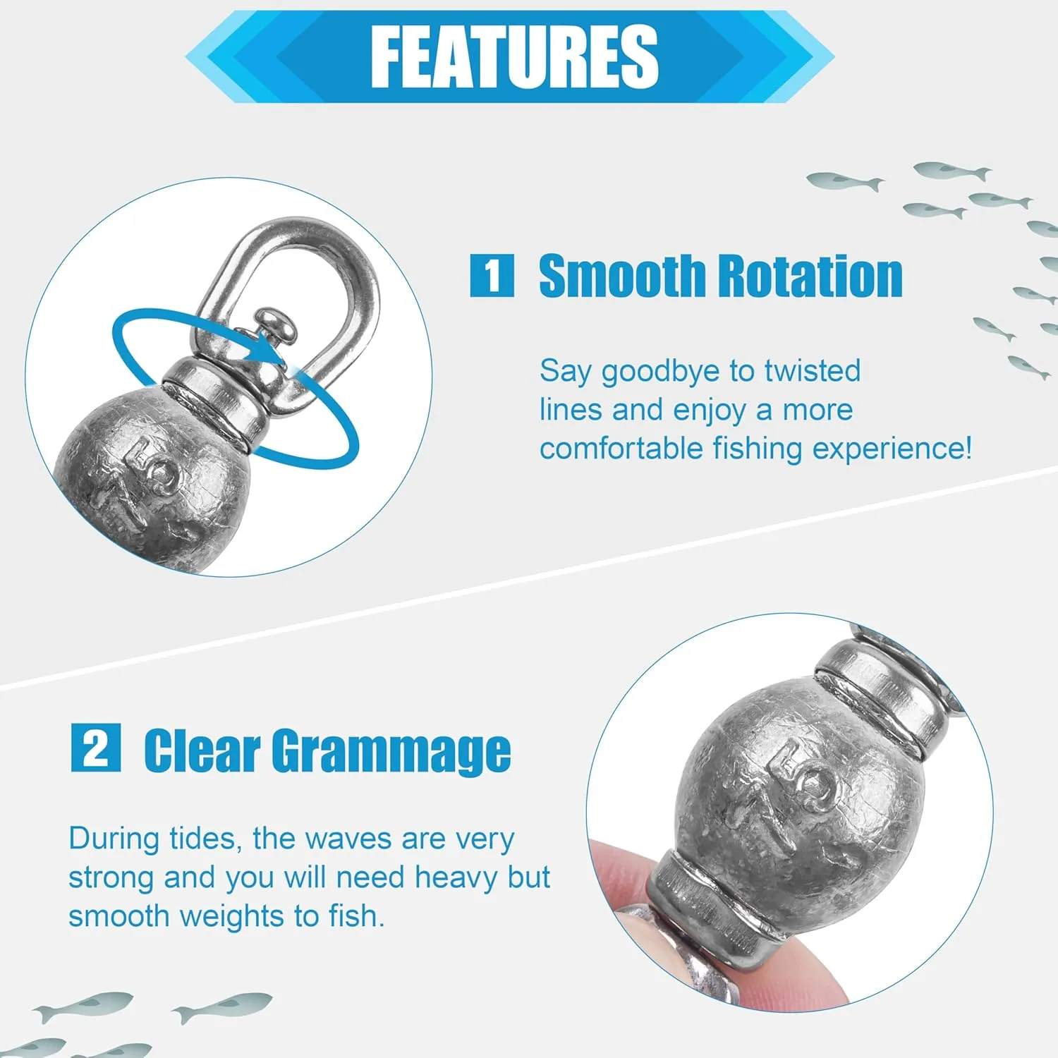 Fishing Weight with Rolling Swivel, Lead Sinker Weight with Stainless Steel Swivel for Saltwater Fishing