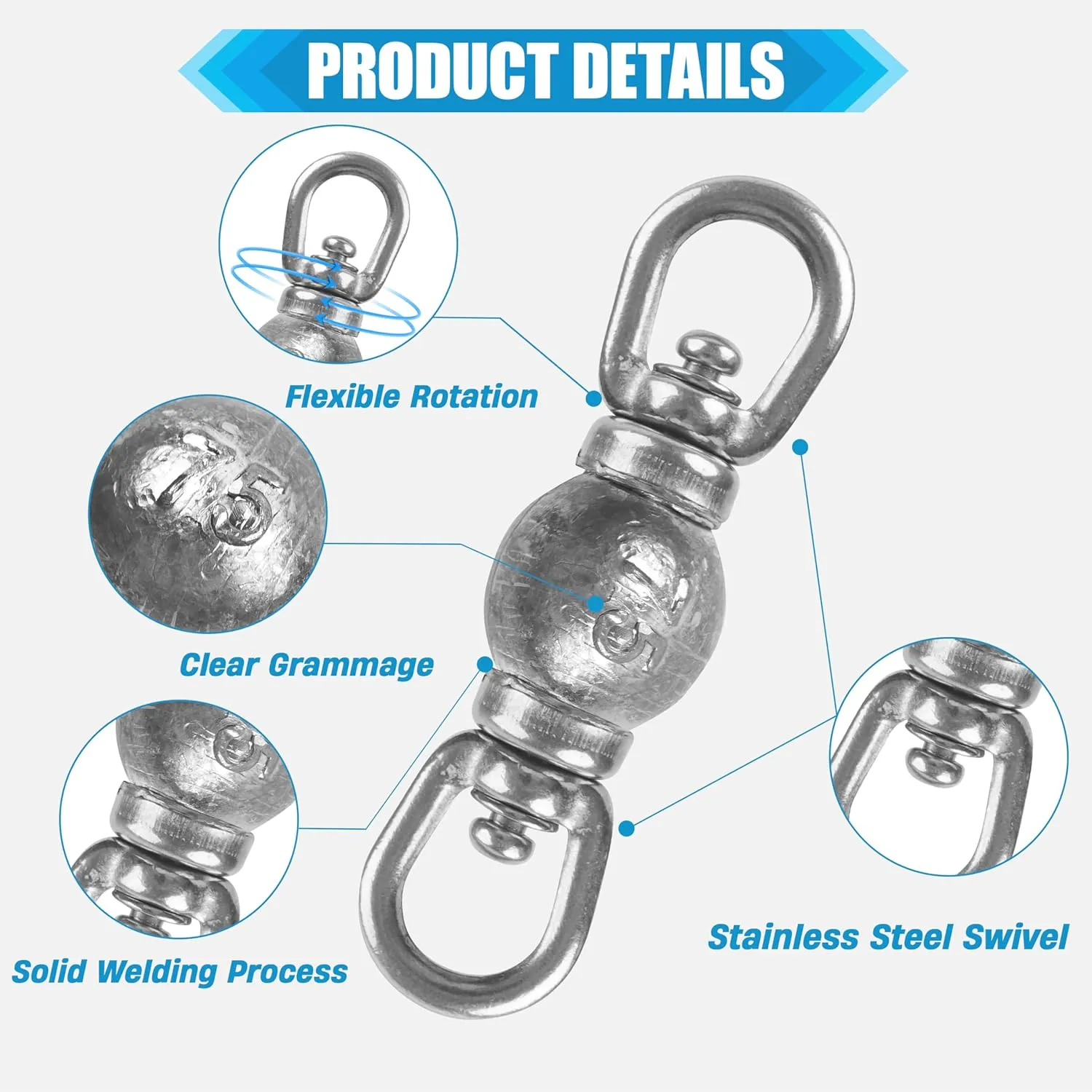 Fishing Weight with Rolling Swivel, Lead Sinker Weight with Stainless Steel Swivel for Saltwater Fishing
