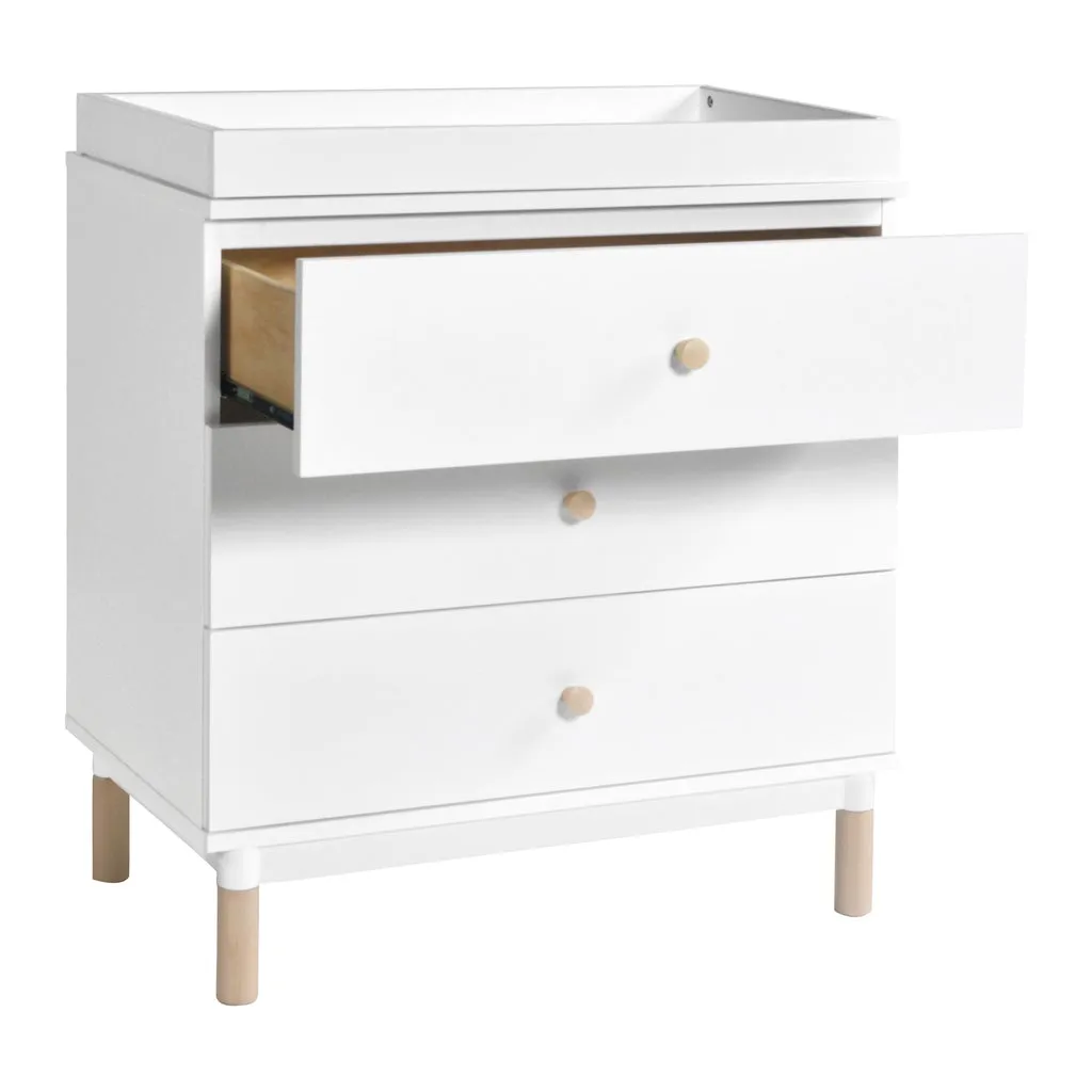 Gelato 3 Drawer Dresser with Removable Changing Tray (White - Natural Feet) and Pure 31" Contour Changing Pad