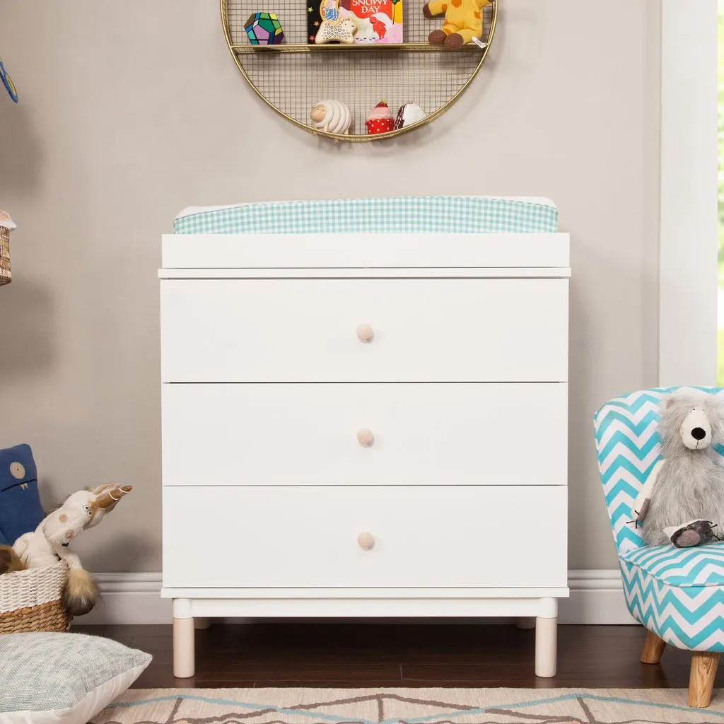 Gelato 3 Drawer Dresser with Removable Changing Tray (White - Natural Feet) and Pure 31" Contour Changing Pad