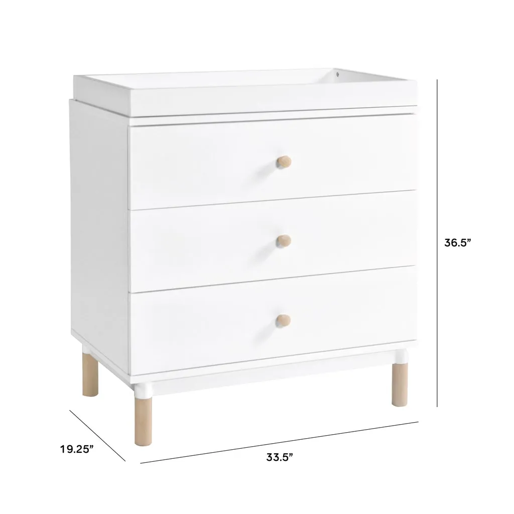 Gelato 3 Drawer Dresser with Removable Changing Tray (White - Natural Feet) and Pure 31" Contour Changing Pad