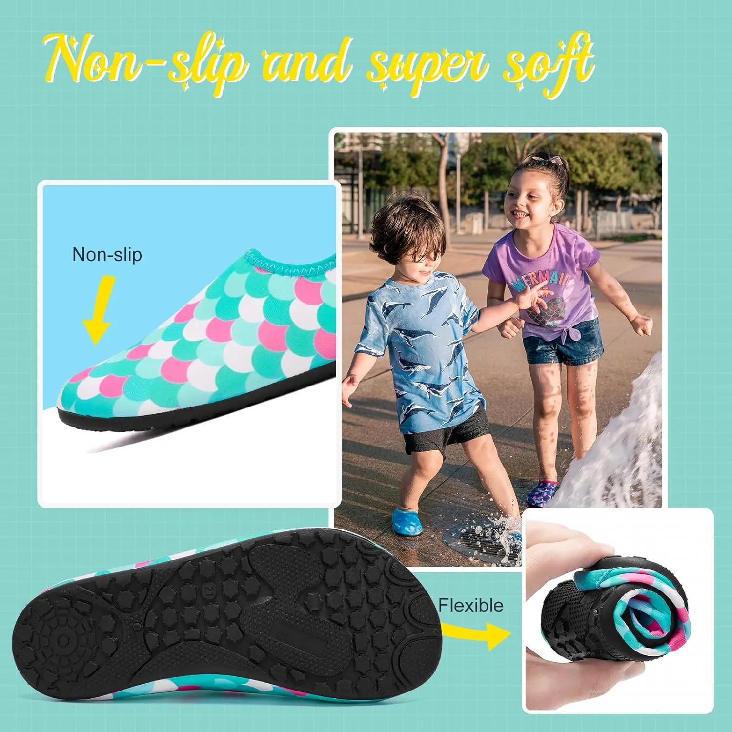 HIITAVE Kids Water Shoes Non-Slip Beach Swim Barefoot Quick Dry Aqua Pool Socks for Boys & Girls Toddler