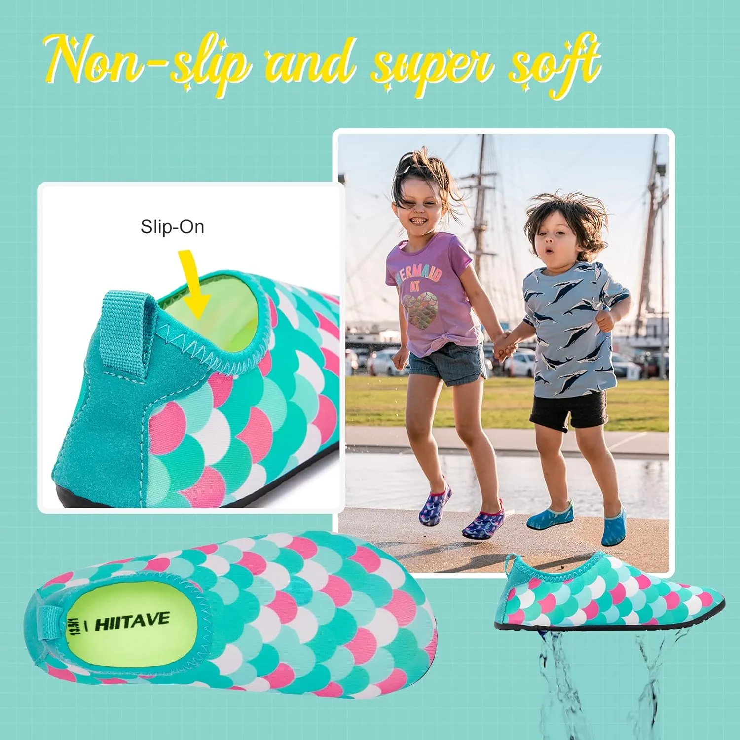 HIITAVE Kids Water Shoes Non-Slip Beach Swim Barefoot Quick Dry Aqua Pool Socks for Boys & Girls Toddler