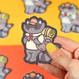 Hiking Racoon Vinyl Sticker