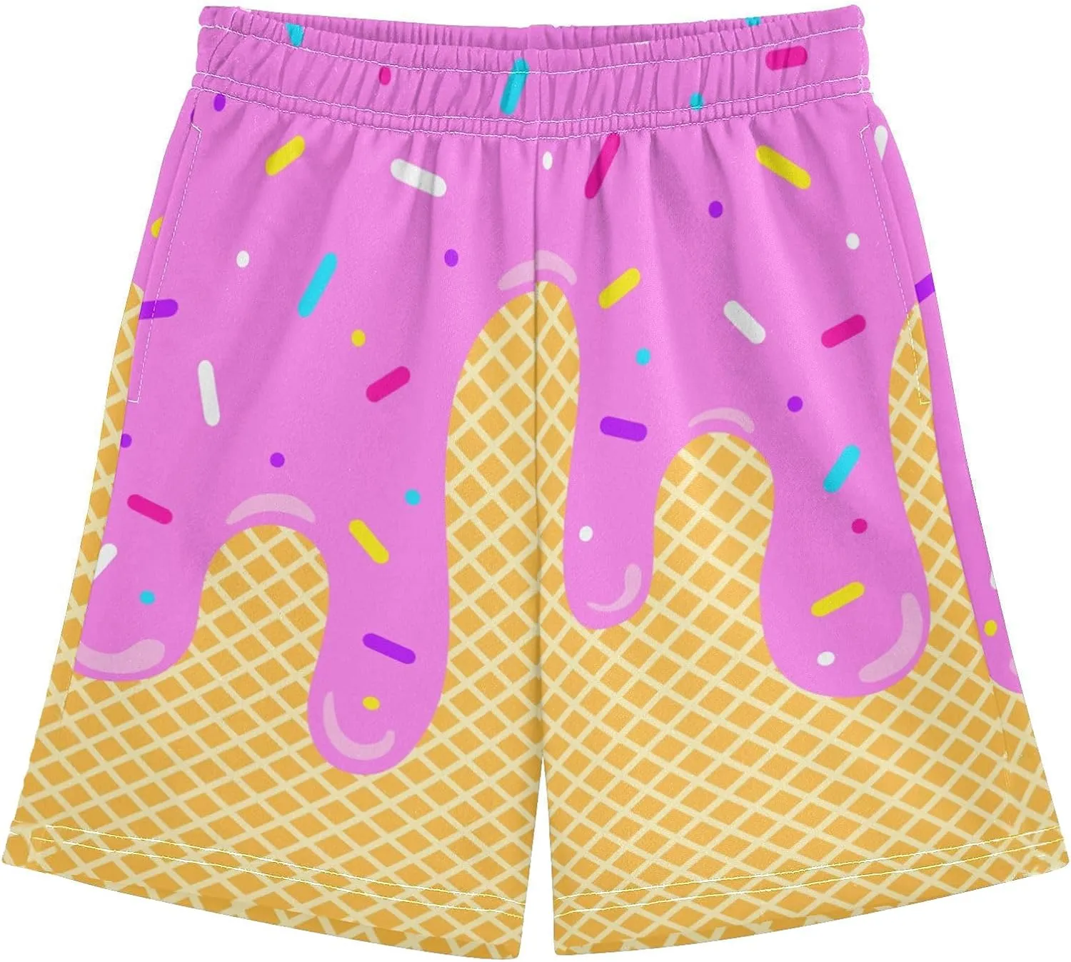 Ice Cream Shorts Boys Swim Trunks Elastic Waist with Pockets Summer Cool Cute Preppy Ice Cream Drip Baseball Shorts