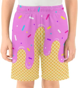 Ice Cream Shorts Boys Swim Trunks Elastic Waist with Pockets Summer Cool Cute Preppy Ice Cream Drip Baseball Shorts