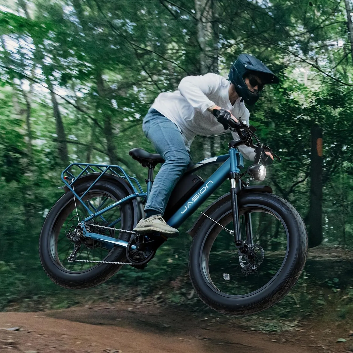 Jasion EB5 MAX Electric Bike for Adults with 1500W Peak Motor, 48V 15Ah (720Wh) Battery Electric Mountain Bike, 26'' x 4'' Fat Tire Ebike, 28 MPH Speed, Cruise Control, with Fenders, Rear Rack
