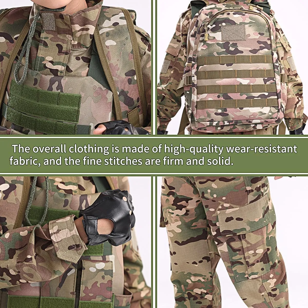 Klocerg Children's Army Special Forces Clothing Children's Camouflage Single Soldier Clothing Helmet Backpack Soldier Boy