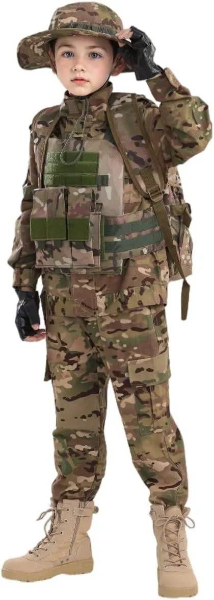 Klocerg Children's Army Special Forces Clothing Children's Camouflage Single Soldier Clothing Helmet Backpack Soldier Boy