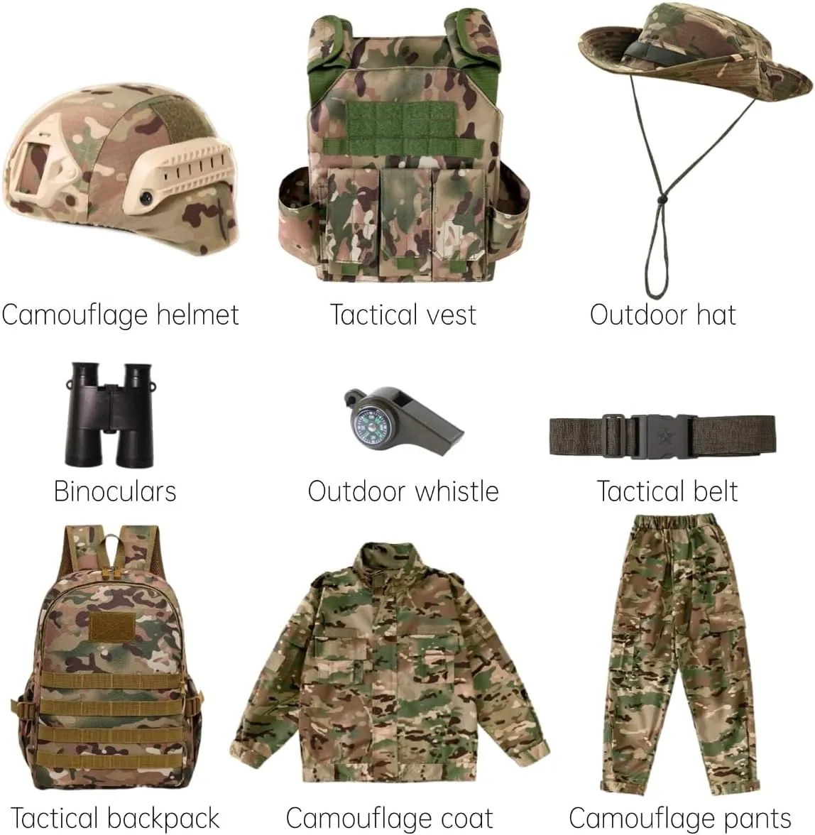 Klocerg Children's Army Special Forces Clothing Children's Camouflage Single Soldier Clothing Helmet Backpack Soldier Boy