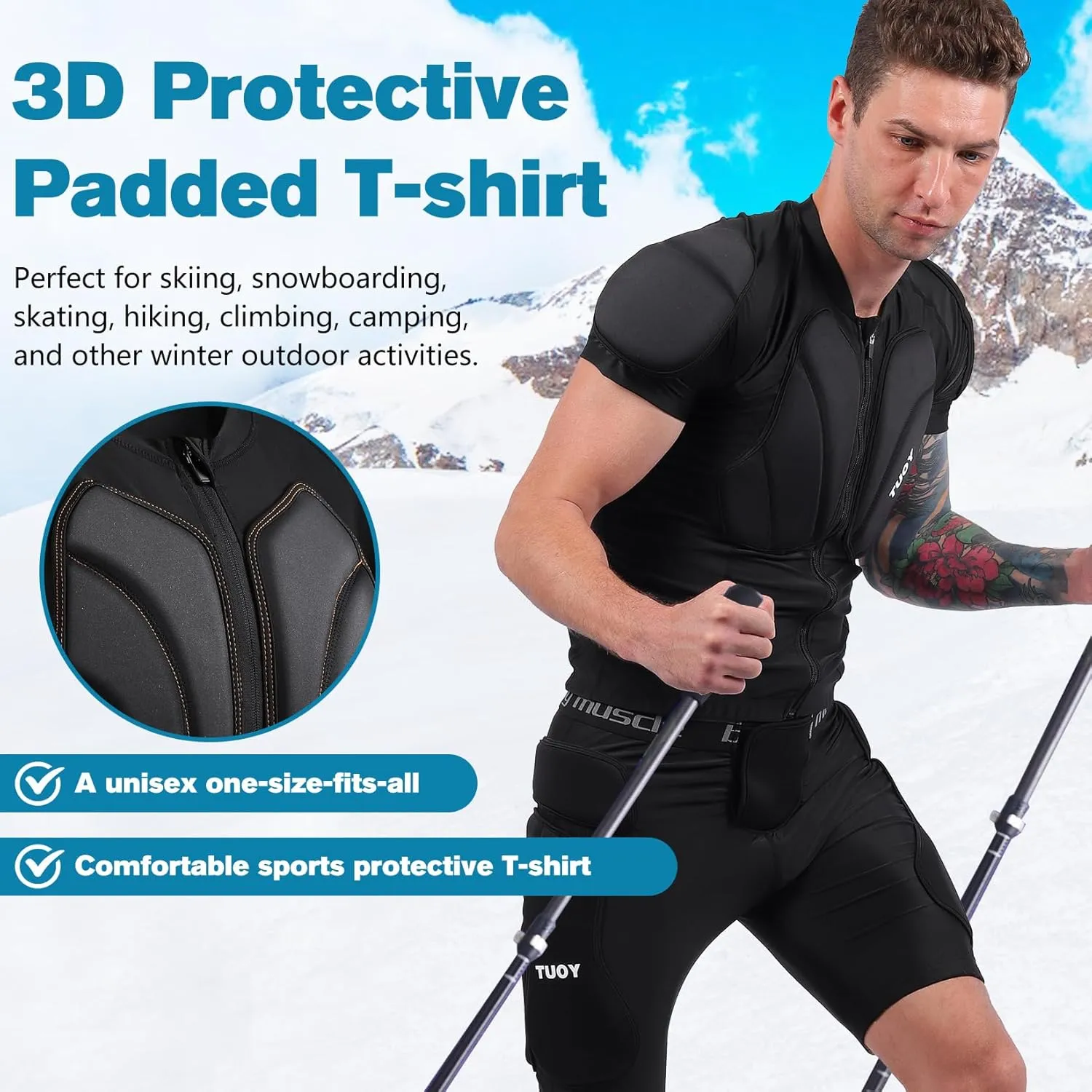 Men's Snowboard Protective Padded Shirt for Back Spine Shoulder Chest Protector Ski lmpact Shirt