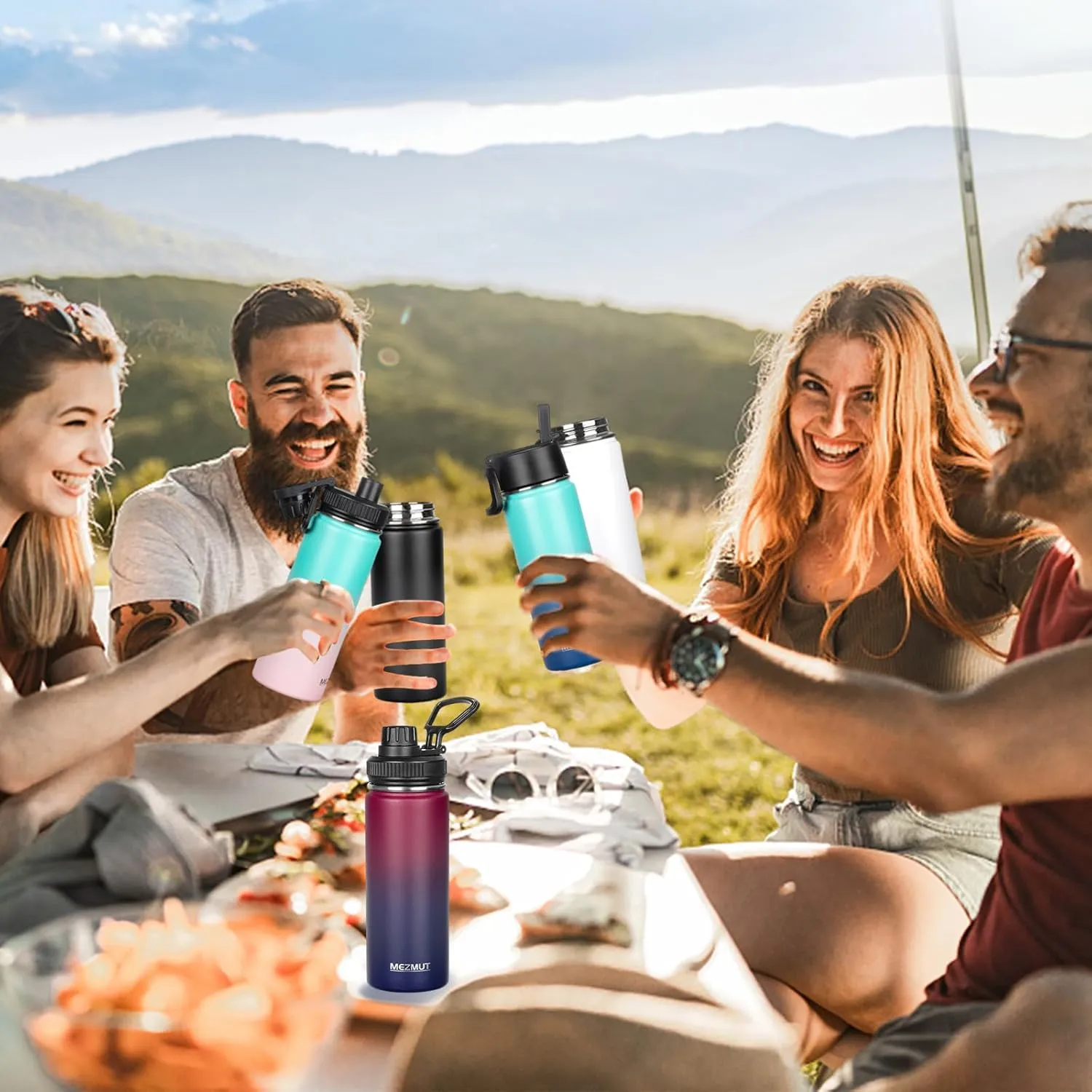 MEZMUT 18oz Insulated Water Bottle with Straw&3 Lids Stainless Steel Water Bottles Kids Metal Thermos Water Bottle Cup for School Vacuum Insulated Bottles Leak-Proof Travel Thermal (Gradient Red Blue)