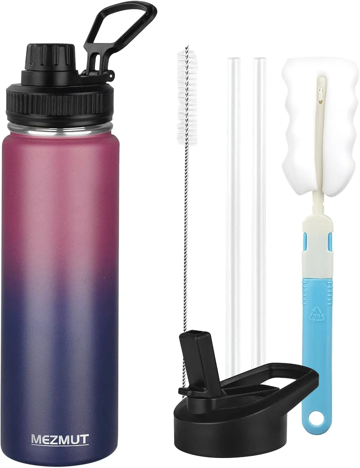 MEZMUT 18oz Insulated Water Bottle with Straw&3 Lids Stainless Steel Water Bottles Kids Metal Thermos Water Bottle Cup for School Vacuum Insulated Bottles Leak-Proof Travel Thermal (Gradient Red Blue)