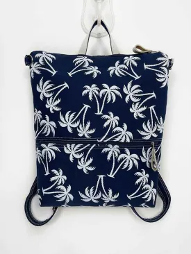 Navy Blue Palm Tree Design Slim Backpack, Womens Designer Rucksack