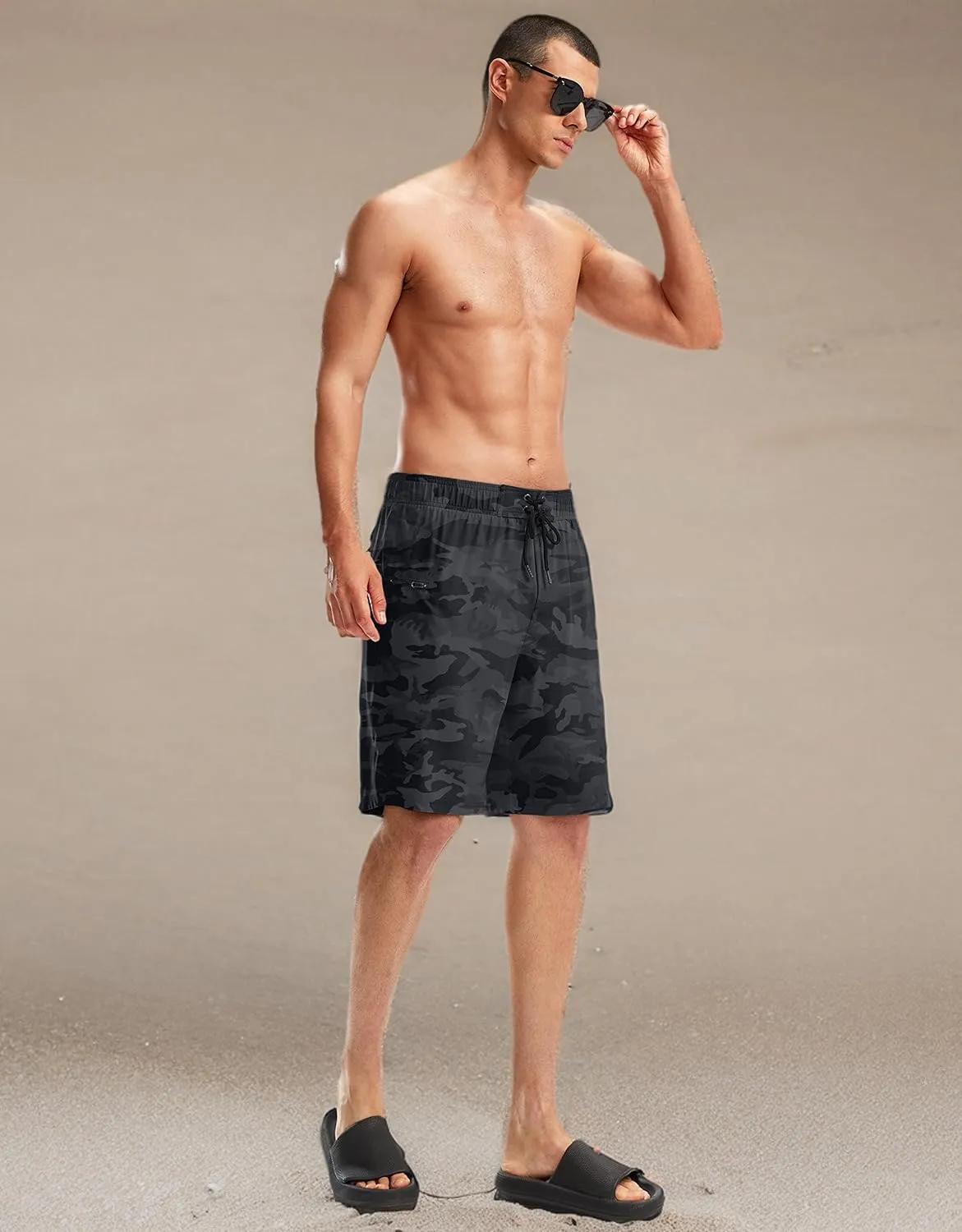 Pinkbomb Men's Swim Trunks with Compression Liner 9 Inch Quick Dry Swimsuit Swimming Swim Board Shorts for Men with Pockets