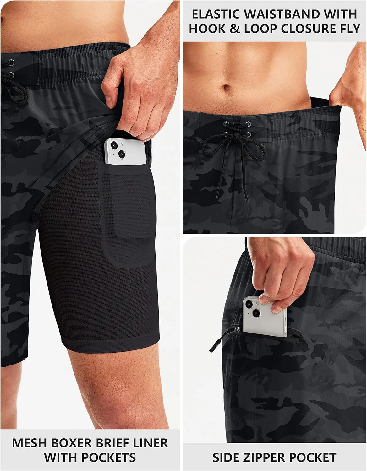 Pinkbomb Men's Swim Trunks with Compression Liner 9 Inch Quick Dry Swimsuit Swimming Swim Board Shorts for Men with Pockets
