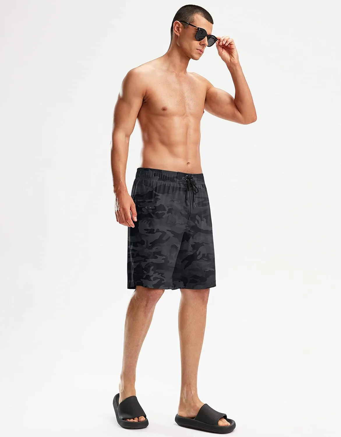 Pinkbomb Men's Swim Trunks with Compression Liner 9 Inch Quick Dry Swimsuit Swimming Swim Board Shorts for Men with Pockets
