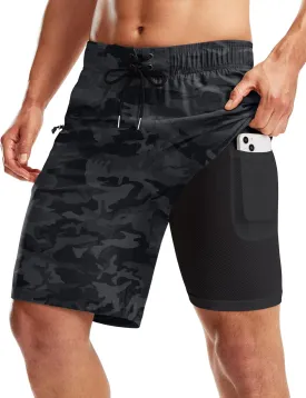 Pinkbomb Men's Swim Trunks with Compression Liner 9 Inch Quick Dry Swimsuit Swimming Swim Board Shorts for Men with Pockets
