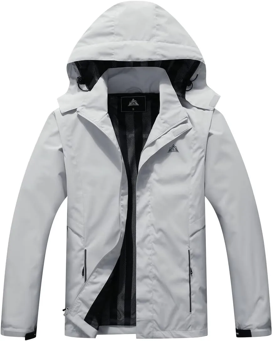 Pooluly Men's Lightweight Rain Jacket Outdoor Softshell Hiking Windbreaker Waterproof Hooded Raincoat