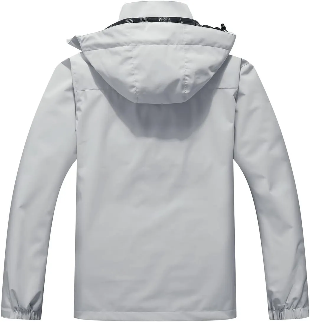 Pooluly Men's Lightweight Rain Jacket Outdoor Softshell Hiking Windbreaker Waterproof Hooded Raincoat