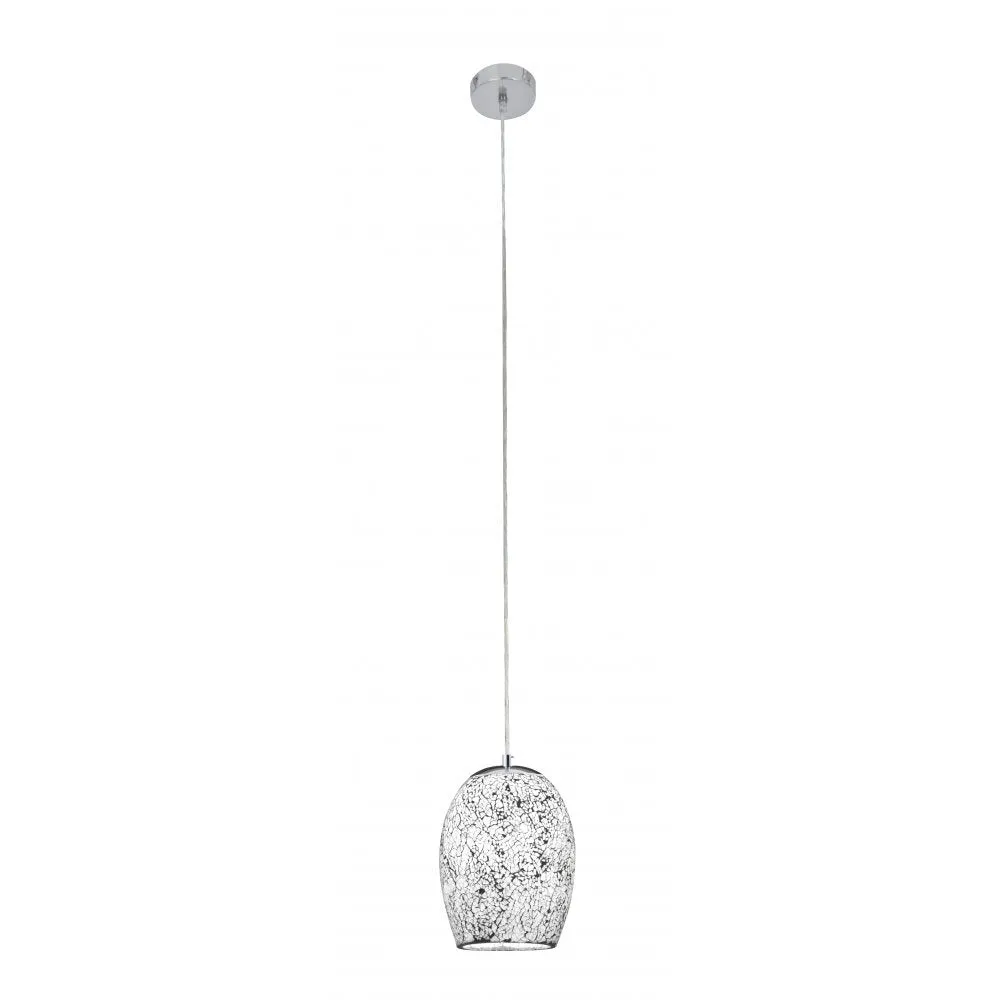 Searchlight 8069WH Crackle 1 Light Pendant White Mosaic Glass