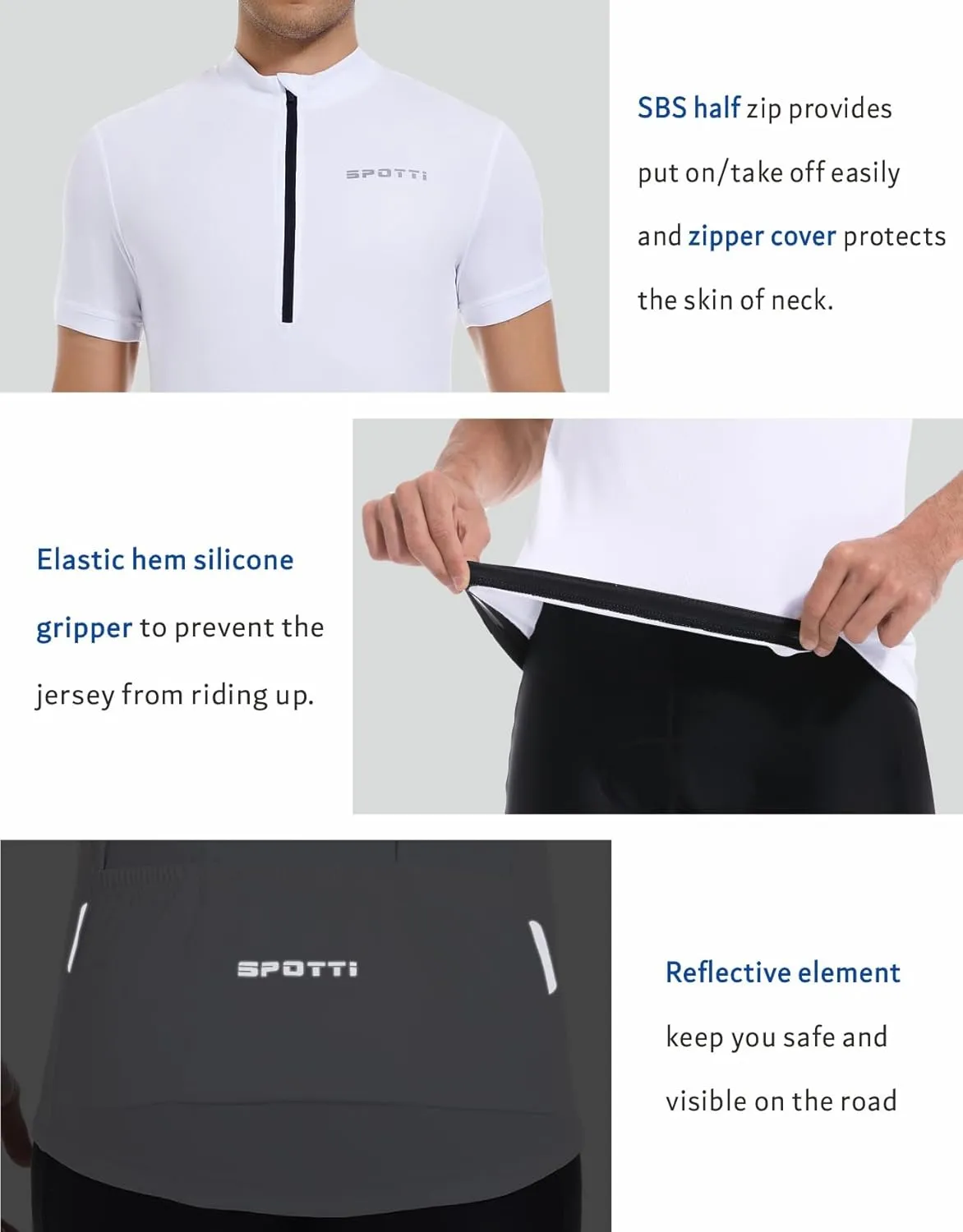 Spotti Men's Cycling Bike Jersey Short Sleeve with 3 Rear Pockets- Moisture Wicking, Breathable, Quick Dry Biking Shirt
