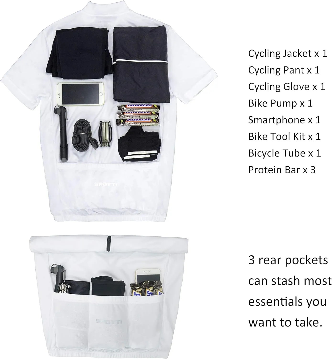 Spotti Men's Cycling Bike Jersey Short Sleeve with 3 Rear Pockets- Moisture Wicking, Breathable, Quick Dry Biking Shirt