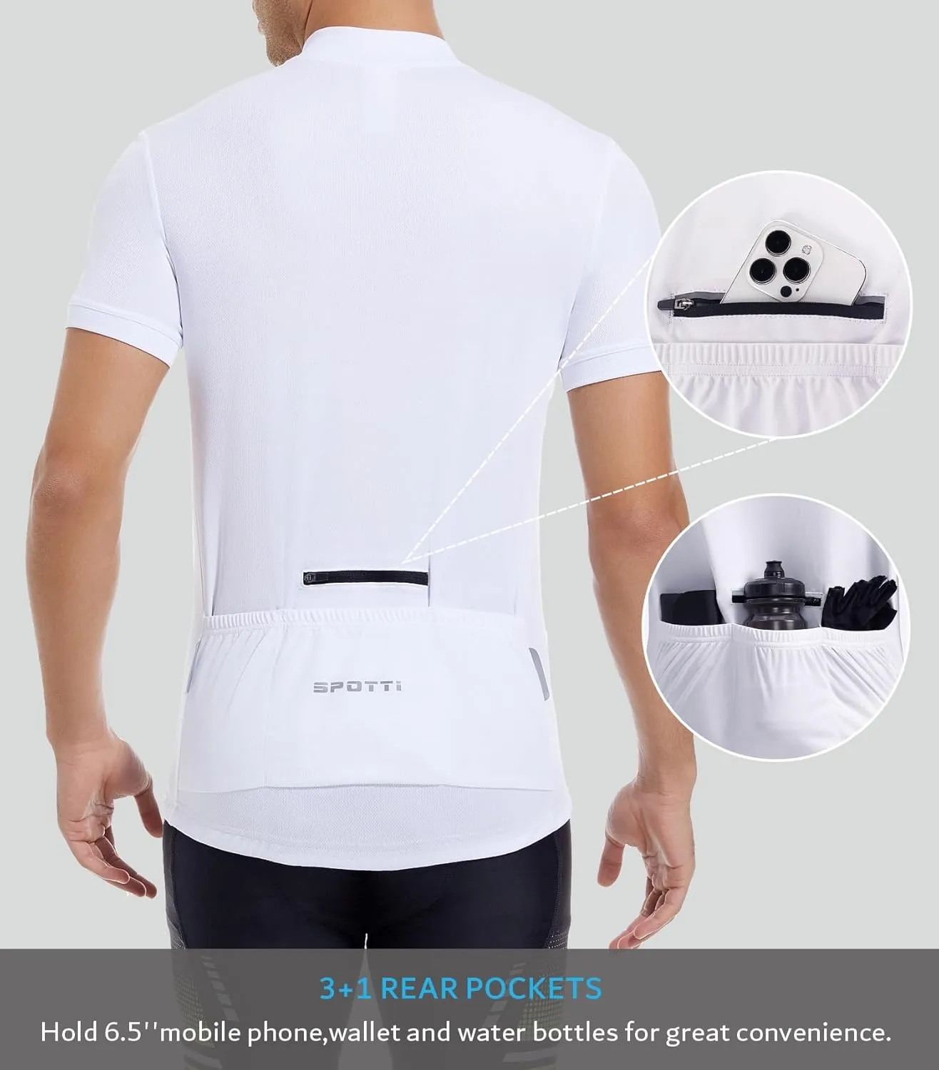 Spotti Men's Cycling Bike Jersey Short Sleeve with 3 Rear Pockets- Moisture Wicking, Breathable, Quick Dry Biking Shirt
