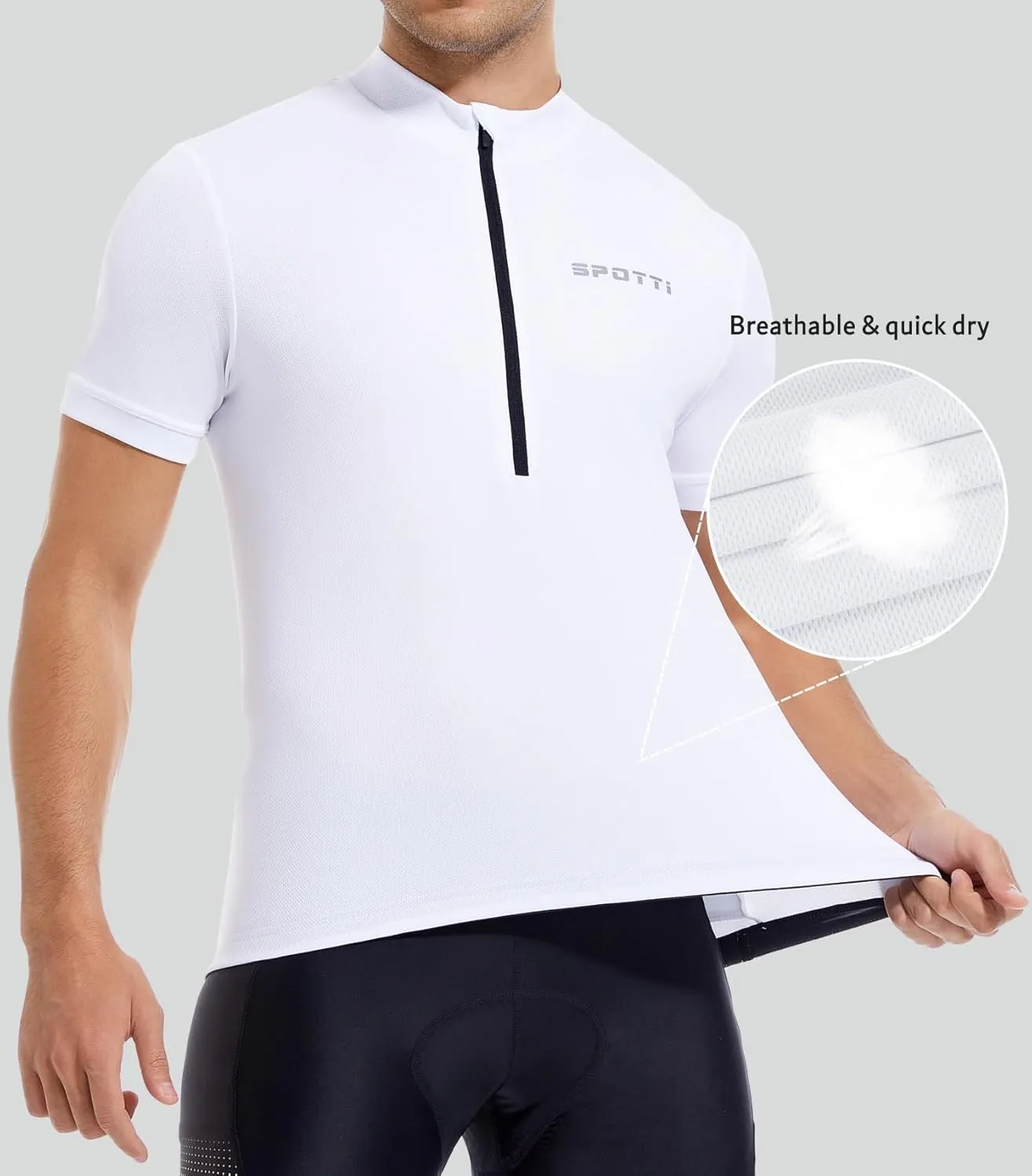 Spotti Men's Cycling Bike Jersey Short Sleeve with 3 Rear Pockets- Moisture Wicking, Breathable, Quick Dry Biking Shirt